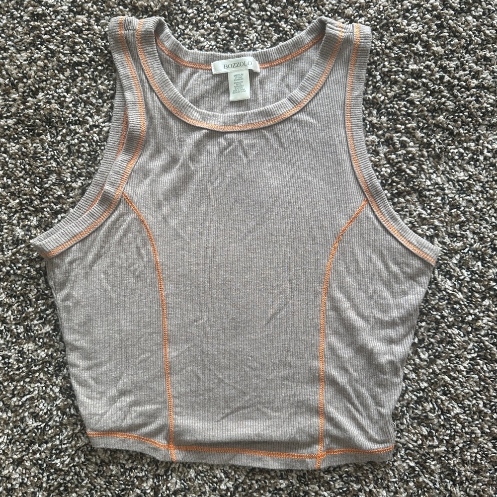 TJ Maxx Brown Tank Top with Orange Stitching